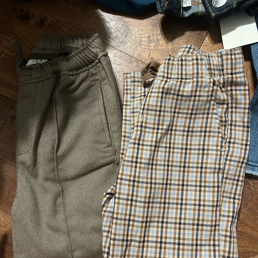 Kids Plaid and Solid Pants Set